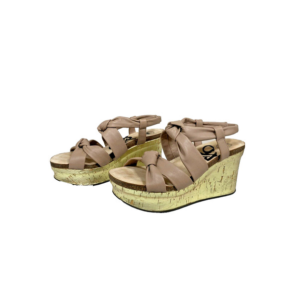 OTBT Far Side Platform Wedge Sandal Knotted Neutral Brown Taupe Leather Size 8.5 - Picture 6 of 10